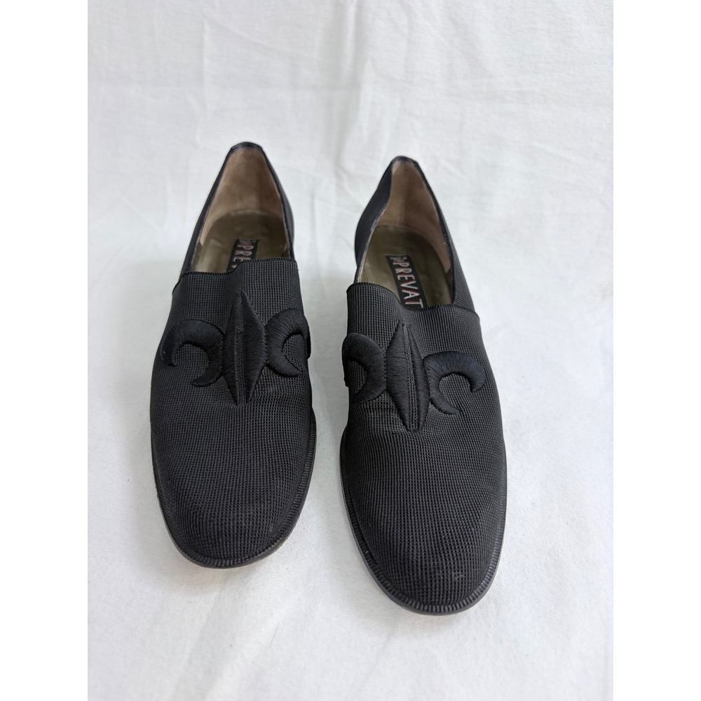 Prevata Pumps Ribbed Fabric Fleur-de-Lis Black Low Block Heel Made in Italy NS